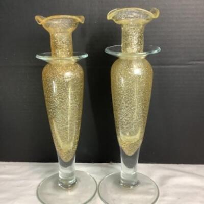 N - 202 Pair of Hand Blown Glass Candle Holders 