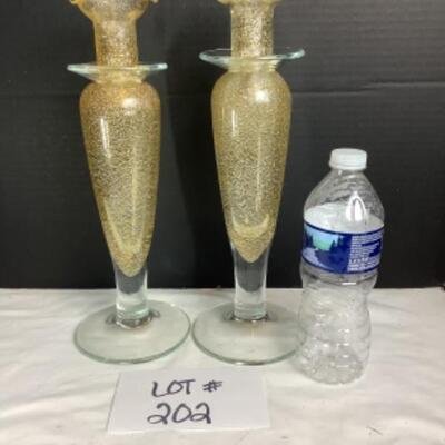 N - 202 Pair of Hand Blown Glass Candle Holders 