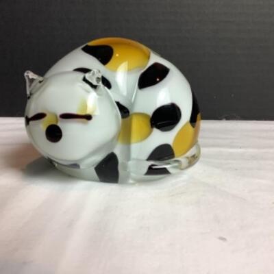 N - 204 Hand Blown Glass Cat Shaped Paper Weight 