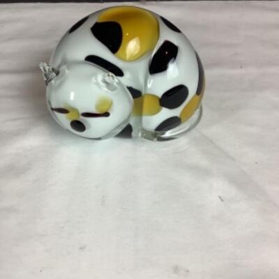 N - 204 Hand Blown Glass Cat Shaped Paper Weight 