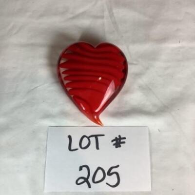 N - 205  Hand Blown Glass Unique Heart Shaped Paper Weight 