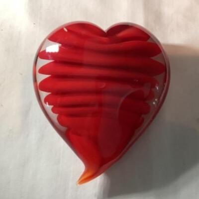 N - 205  Hand Blown Glass Unique Heart Shaped Paper Weight 