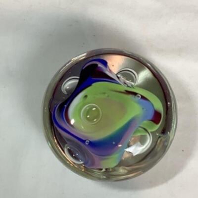 N - 211. Artisan Signed ( Crystal Improvisations ) Hand Blown Glass Paper Weight 