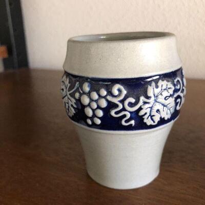 Antique Original Gerzit Gerz Cobalt Blue Stoneware West Germany Beer Stein and Cups