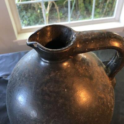 Antique Dark Brown Black Stoneware Jug Pitcher