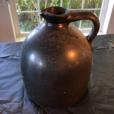 Antique Dark Brown Black Stoneware Jug Pitcher