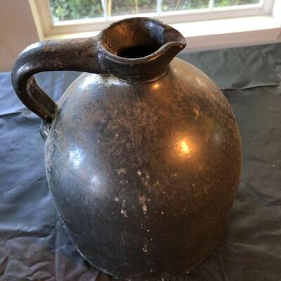 Antique Dark Brown Black Stoneware Jug Pitcher