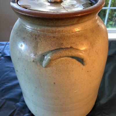 Antique Large 2 Liter Stoneware Lidded Container Storage Jug