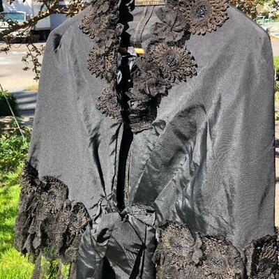 Antique Victorian Black Ladies Lace Shawl Wrap Arnold Constable & Co New York