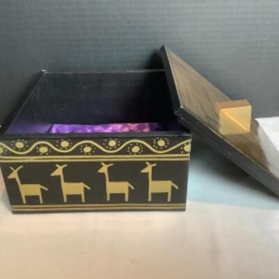 N - 232  Hand Crafted Wooden Black & Gold Lacquered Box with Lining 