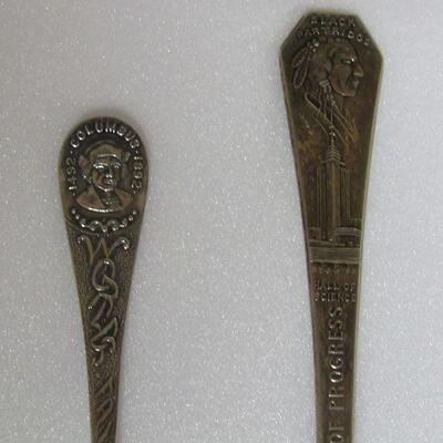 Colombian Exposition Columbus Demi Spoon, Chicago World's Fair Century of Progress Spoon with Black Partirdge