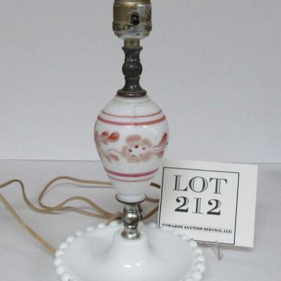 Vintage Milk Glass Dresser Lamp With Pink Floral Decor