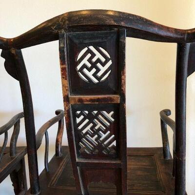 Antique Asian Pair of Handmade Wood Armchairs Chairs