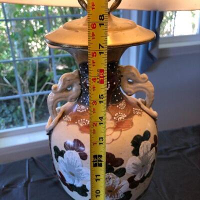 Antique Satsuma Lamp with Warrior and Flower Details Depicting War and Peace