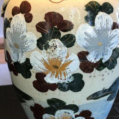 Antique Satsuma Lamp with Warrior and Flower Details Depicting War and Peace
