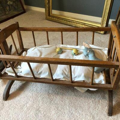 Antique Baby Dolls Basinet Cradle and Rocking Chairs