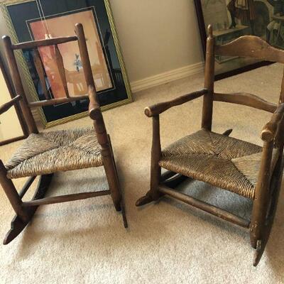Antique Baby Dolls Basinet Cradle and Rocking Chairs