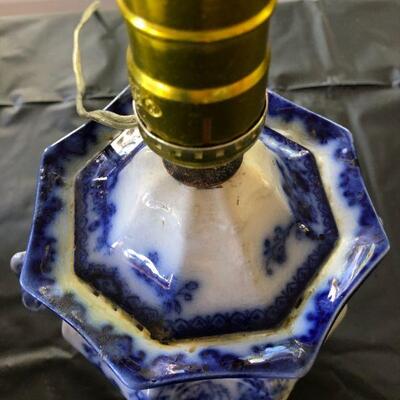 Pair of Flow Blue and White Porcelain Lamps Scinde Oriental Stone J&G Alcock