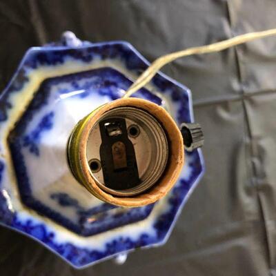 Pair of Flow Blue and White Porcelain Lamps Scinde Oriental Stone J&G Alcock