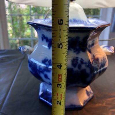 Pair of Flow Blue and White Porcelain Lamps Scinde Oriental Stone J&G Alcock