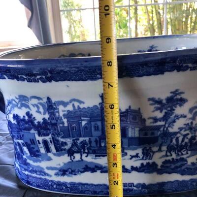 Large Victoria Ware Flow Blue Ironstone Porcelain Antique Planter or Foot Bath