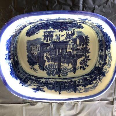 Large Victoria Ware Flow Blue Ironstone Porcelain Antique Planter or Foot Bath