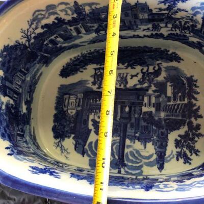 Large Victoria Ware Flow Blue Ironstone Porcelain Antique Planter or Foot Bath