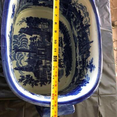 Large Victoria Ware Flow Blue Ironstone Porcelain Antique Planter or Foot Bath
