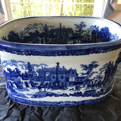 Large Victoria Ware Flow Blue Ironstone Porcelain Antique Planter or Foot Bath
