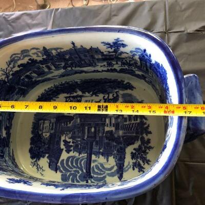 Large Victoria Ware Flow Blue Ironstone Porcelain Antique Planter or Foot Bath