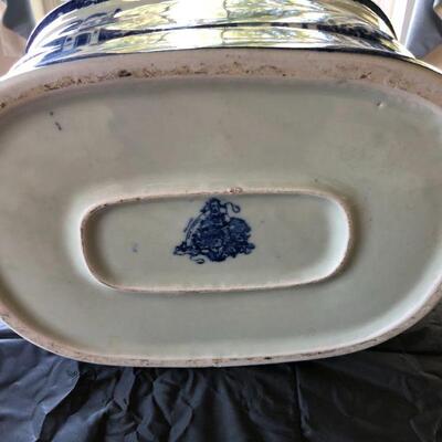 Large Victoria Ware Flow Blue Ironstone Porcelain Antique Planter or Foot Bath