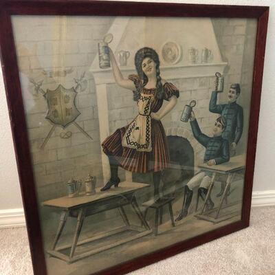 Antique 1904 Oktoberfest Bier Garden Hall with Beer Maiden and Soldiers Cheers