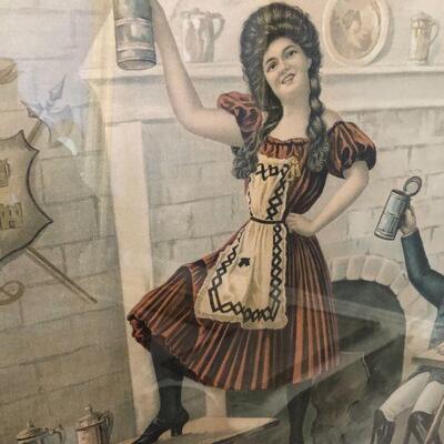 Antique 1904 Oktoberfest Bier Garden Hall with Beer Maiden and Soldiers Cheers