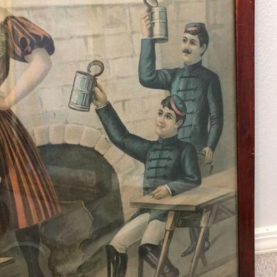 Antique 1904 Oktoberfest Bier Garden Hall with Beer Maiden and Soldiers Cheers