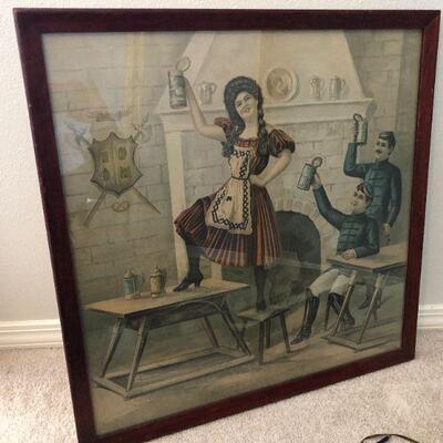 Antique 1904 Oktoberfest Bier Garden Hall with Beer Maiden and Soldiers Cheers
