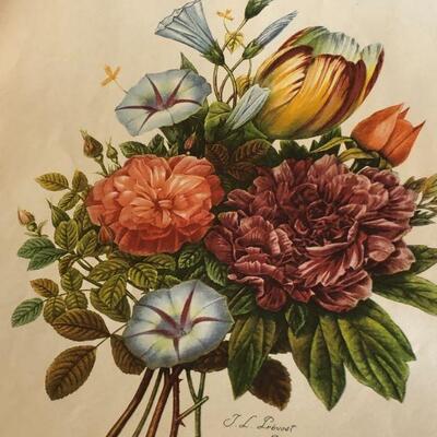 1945 Jean Louis Prevost Bouquets Paris Etching Society Two Vibrant Floral Prints in Original Sleeve