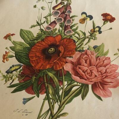 1945 Jean Louis Prevost Bouquets Paris Etching Society Two Vibrant Floral Prints in Original Sleeve