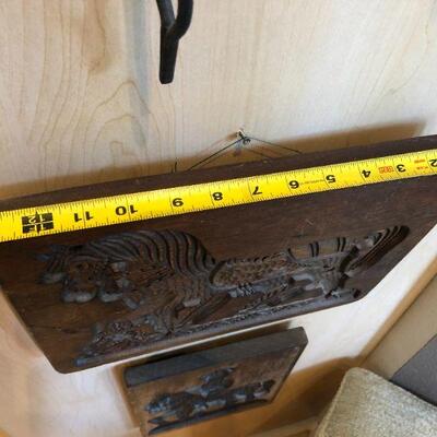 Pair of Vintage Carved Wood Block Wall Art Horse and Horseback Rider