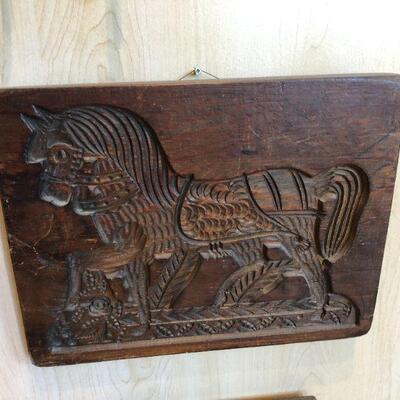 Pair of Vintage Carved Wood Block Wall Art Horse and Horseback Rider