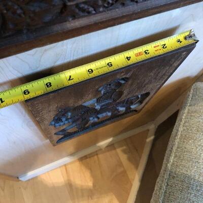 Pair of Vintage Carved Wood Block Wall Art Horse and Horseback Rider
