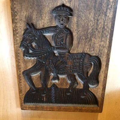 Pair of Vintage Carved Wood Block Wall Art Horse and Horseback Rider