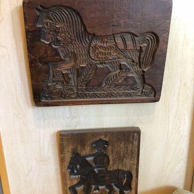 Pair of Vintage Carved Wood Block Wall Art Horse and Horseback Rider