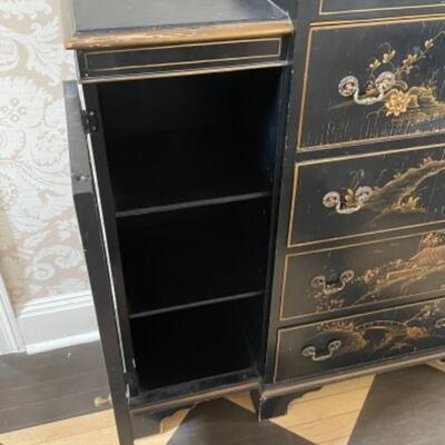 Spectacular chinoiserie antique chest with hidden storage inside the drawer