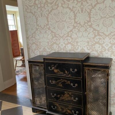 Spectacular chinoiserie antique chest with hidden storage inside the drawer