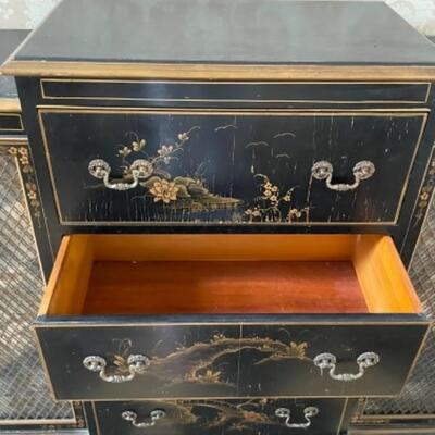 Spectacular chinoiserie antique chest with hidden storage inside the drawer