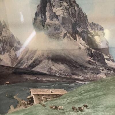 Antique Print Edward Theodore Compton Langkofel und FÃ¼nffingerspitze Mountain Painting Print