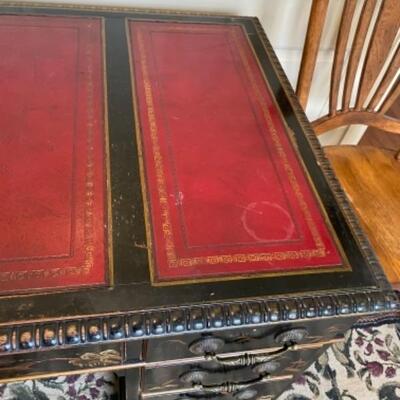 Beautiful chinoiserie antique desk with red leather top