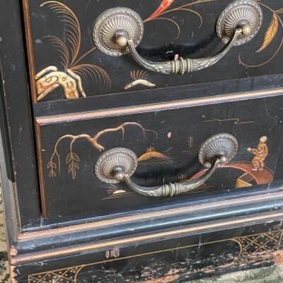 Beautiful chinoiserie antique desk with red leather top