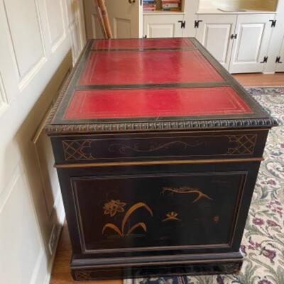 Beautiful chinoiserie antique desk with red leather top