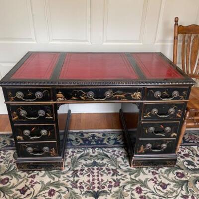 Beautiful chinoiserie antique desk with red leather top